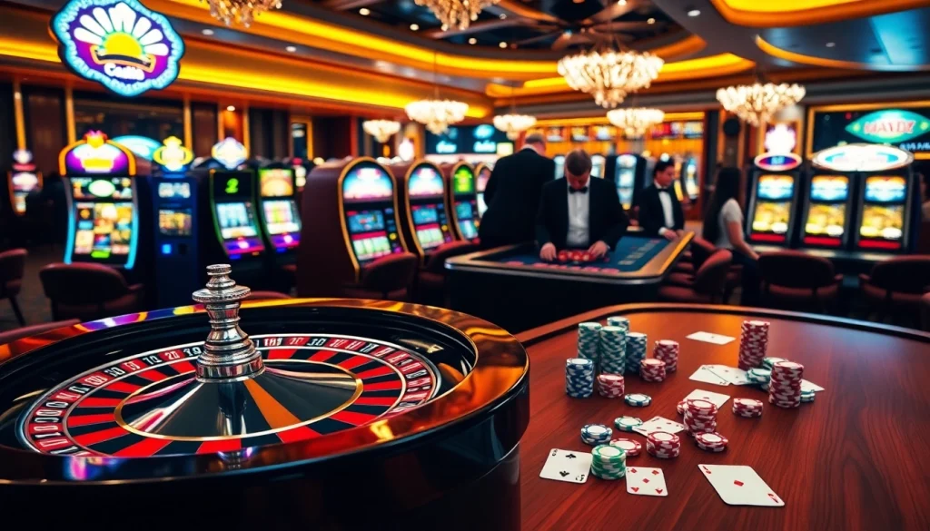Experience the thrill of the max88 club with stunning roulette and slot machines in a luxurious casino setting.