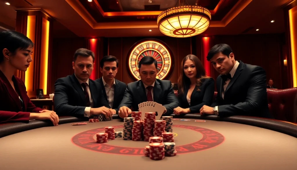 Players engage in high-stakes blackjack at https://jun88buzz.info/, showcasing casino excitement and strategy.