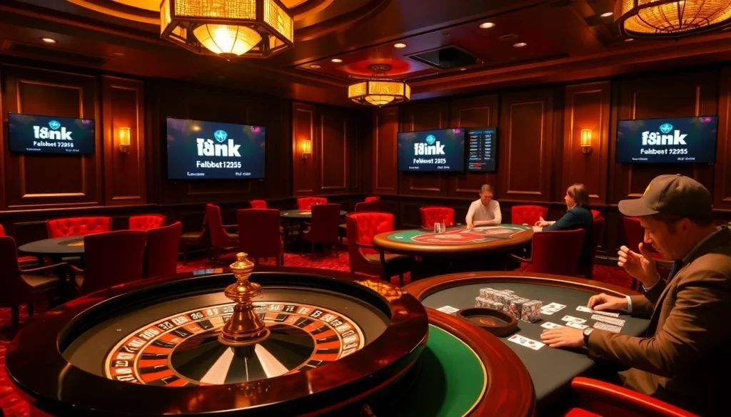 Experience the excitement of Link F8bet 2025 at a luxurious casino scene with vibrant roulette and poker action.