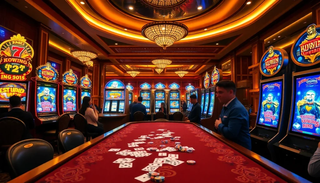 Kuwin nổ hũ gameplay highlighting exciting slot machines and professional casino atmosphere.